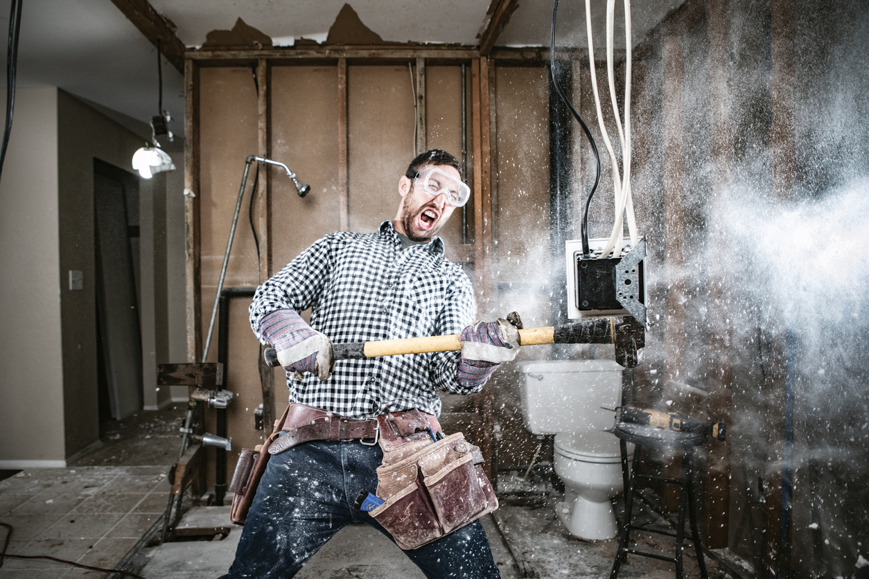 Homeowners doing unhealthy bathroom remodel poor construction
